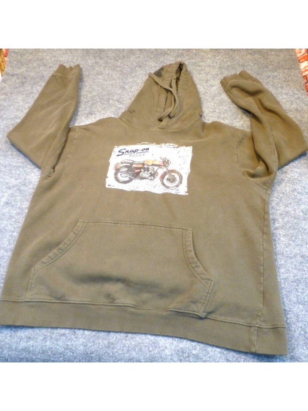 Snap-On Tools Hoodie Mens XL Olive Green‎ Vintage Motorcycle Graphic Pullover